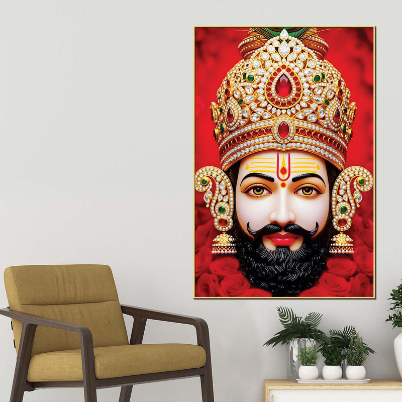 Khatu Shyam Ji Red Background Canvas Painting Devotional Wall Art