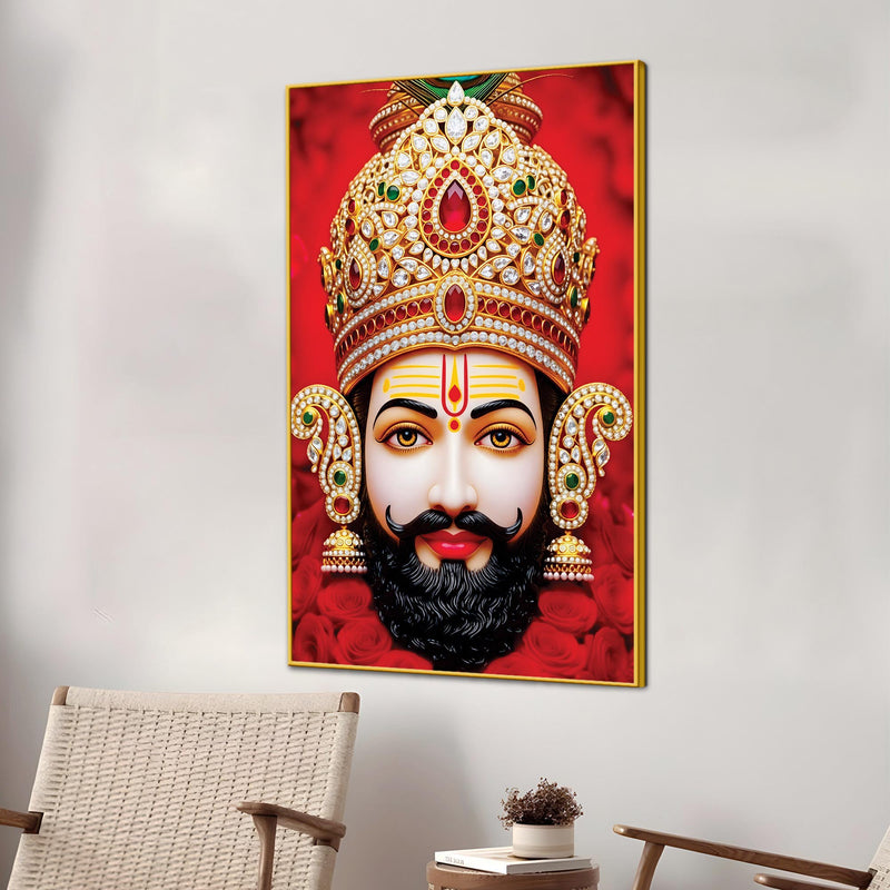 Khatu Shyam Ji Red Background Canvas Painting Devotional Wall Art