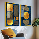 Line Art Golden Shapes Acrylic Floating Wall Painting Set of 2