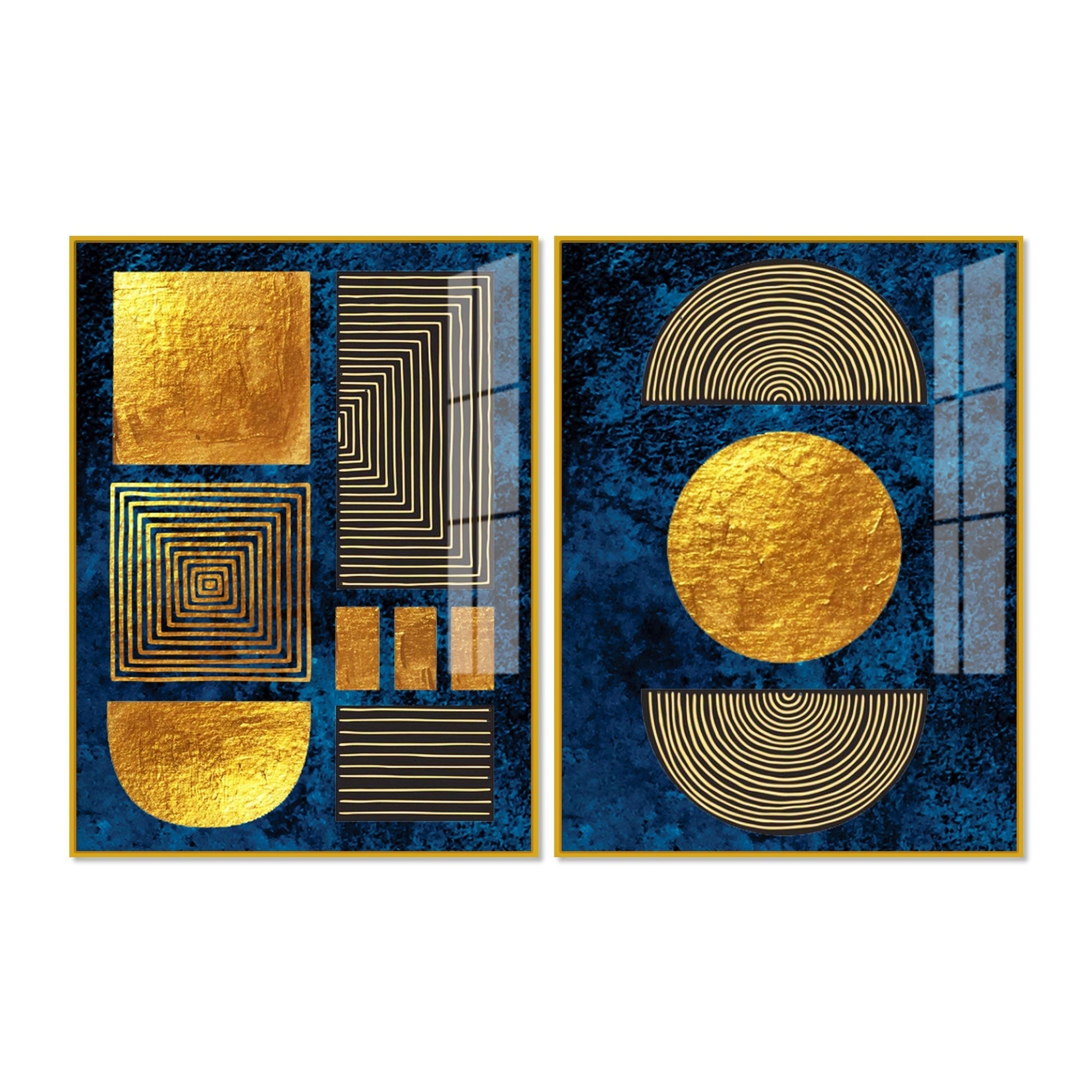 Line Art Golden Shapes Acrylic Floating Wall Painting Set of 2