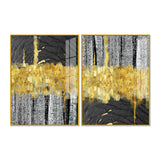 Luxurious Golden Textured Pattern Shapes Acrylic Floating Wall Painting Set of 2