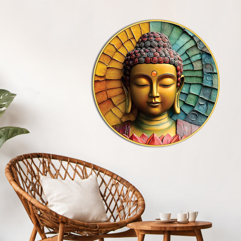 Luxury Gautam Buddha Spiritual Round Wall Painting