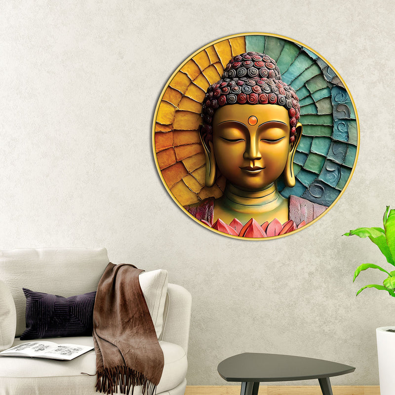 Luxury Gautam Buddha Spiritual Round Wall Painting
