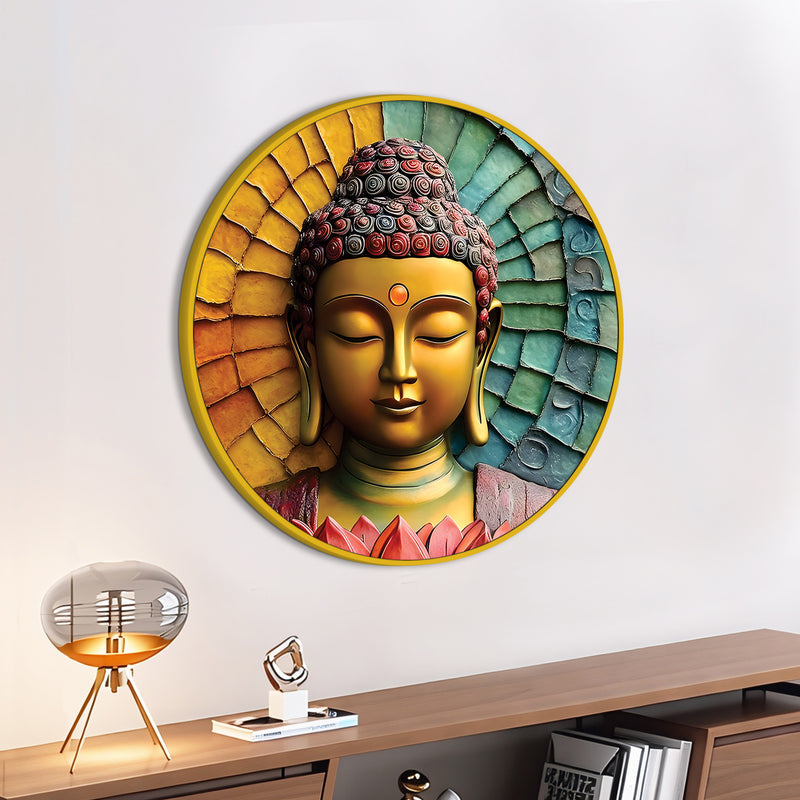 Luxury Gautam Buddha Spiritual Round Wall Painting