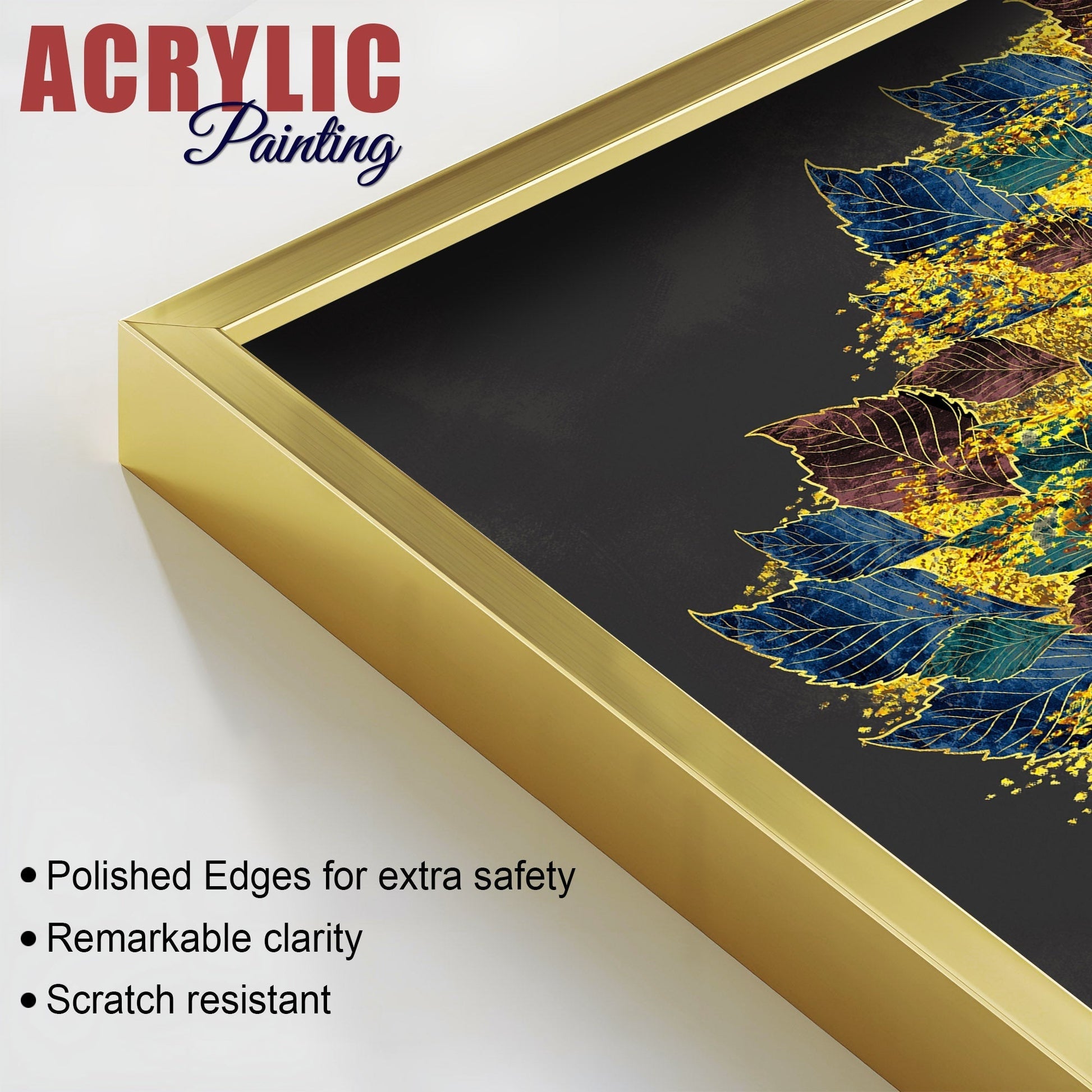 Luxury Golden Shiny Tufted Leaves Tree Acrylic Floating Wall Painting Set of 2