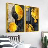 Modern Luxurious Golden Shapes Acrylic Floating Wall Painting Set of 2