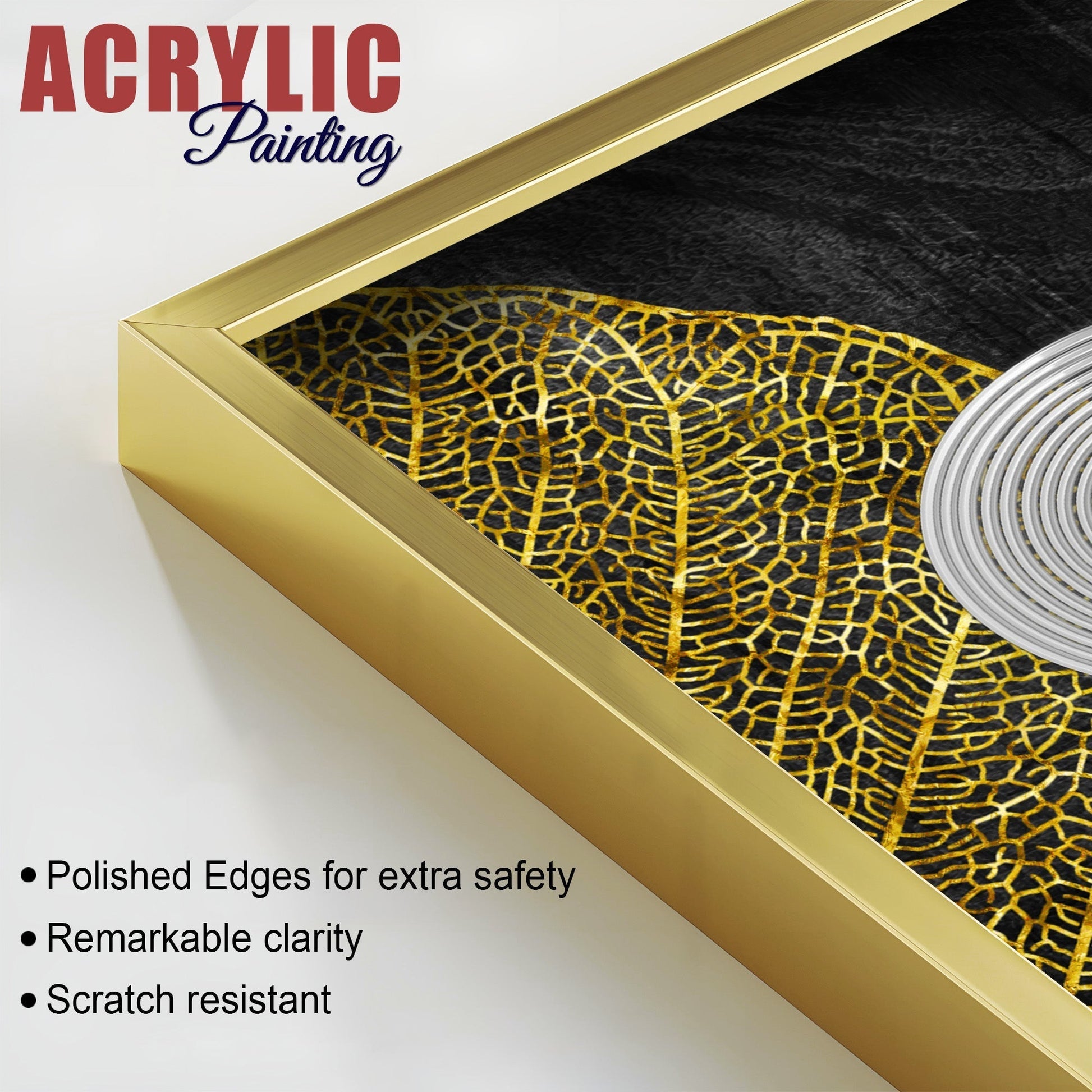 Modern Nordic Black and Golden Acrylic Floating Wall Painting Set of 2