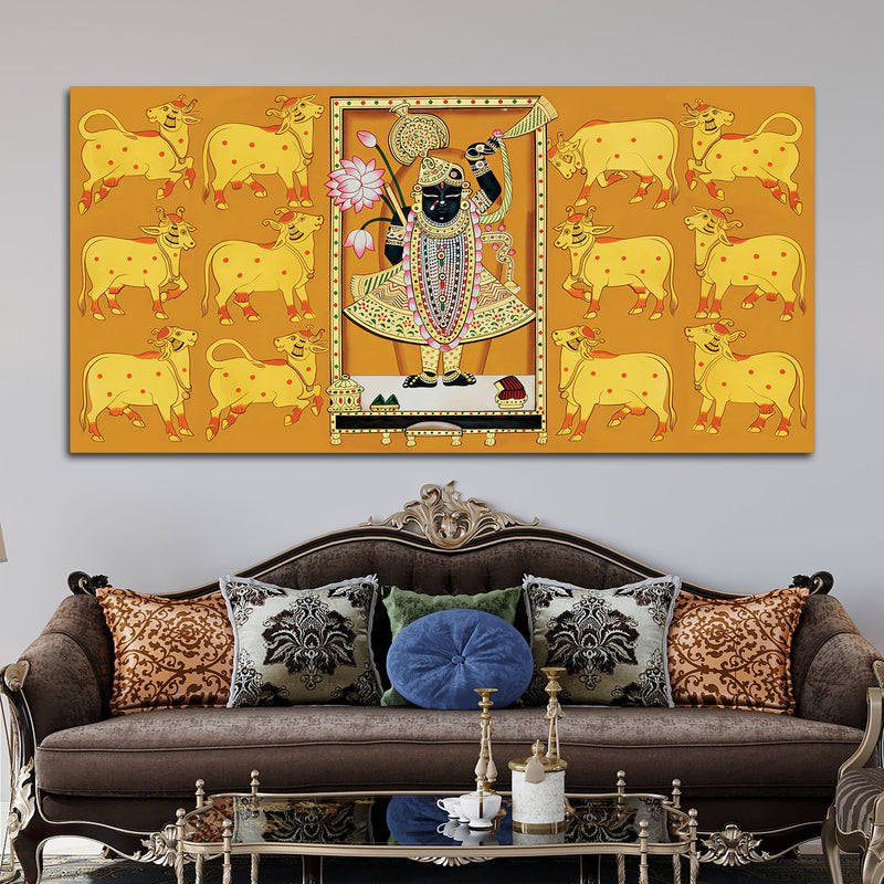 Rajasthani Golden Pichwai Shreenathji Canvas Wall Painting