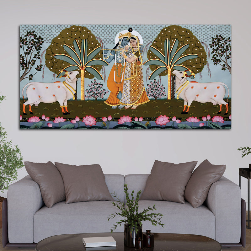 Rajasthani Pichwai Art Radha Krishna Canvas Wall Painting
