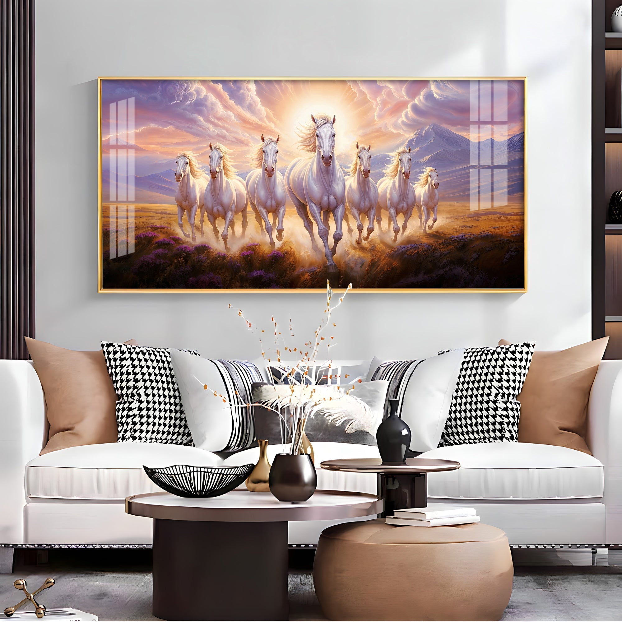 Running Horses Acrylic Wall Painting – Large Canvas Horse Wall Art for Living Room