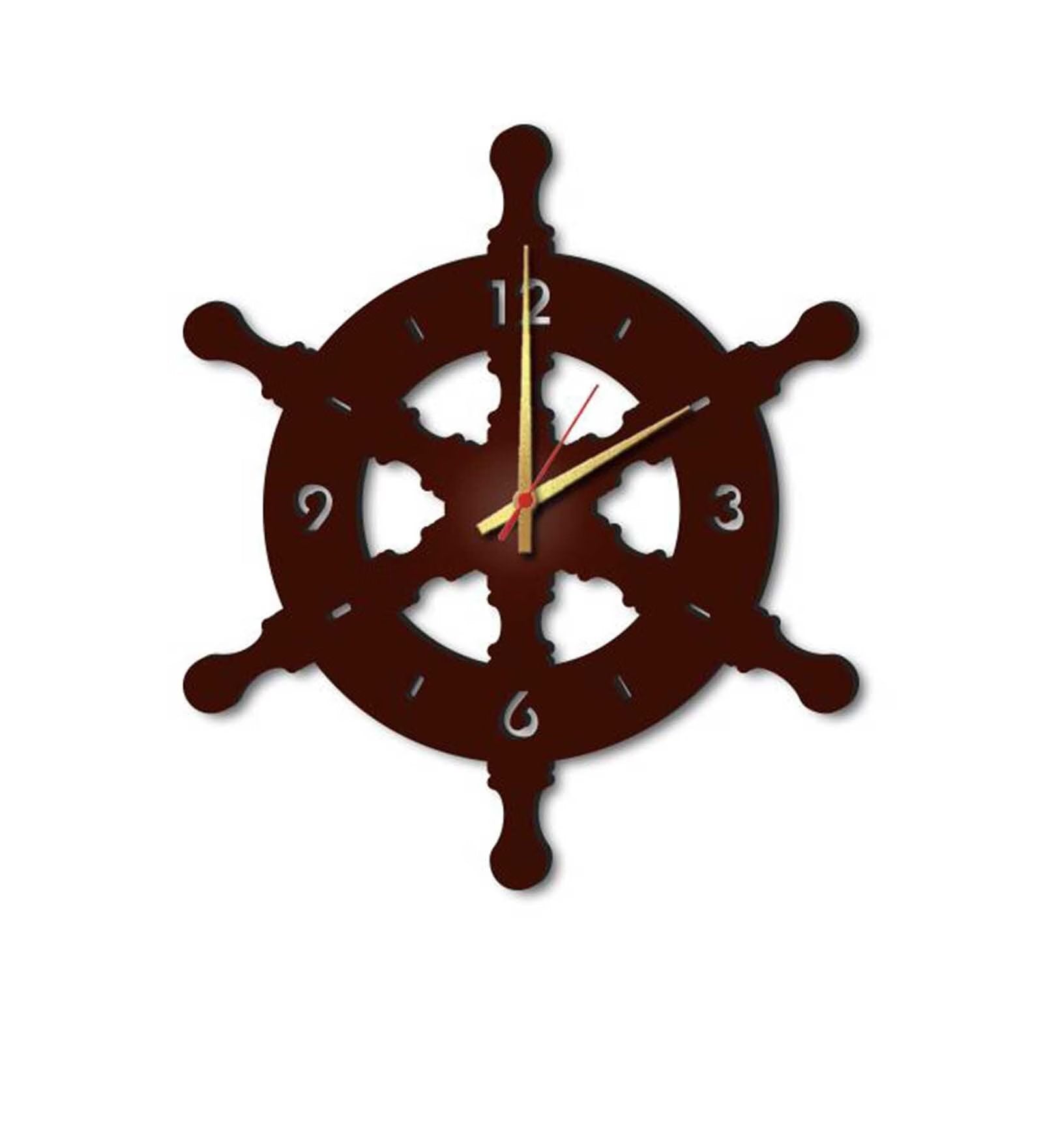Brown MDF Ship Wheel Modern Wall Clock