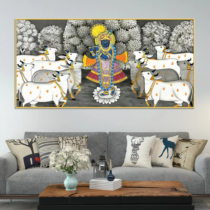 Shrinathji with Cows Traditional Pichwai Painting