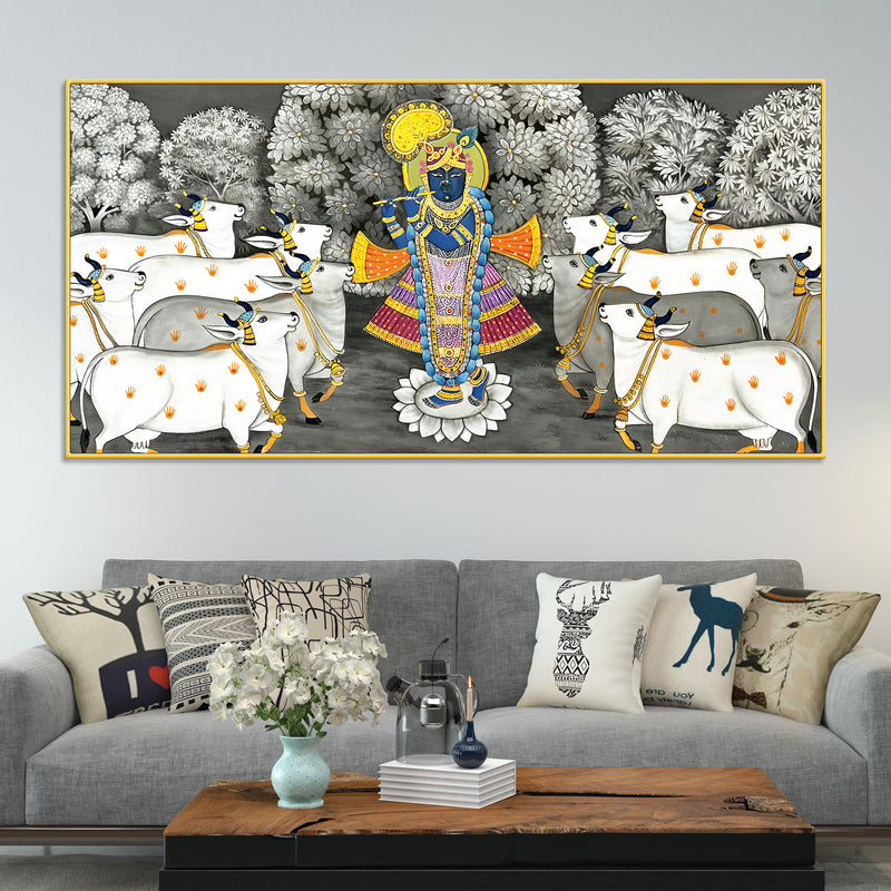 Shrinathji with Cows Traditional Pichwai Painting