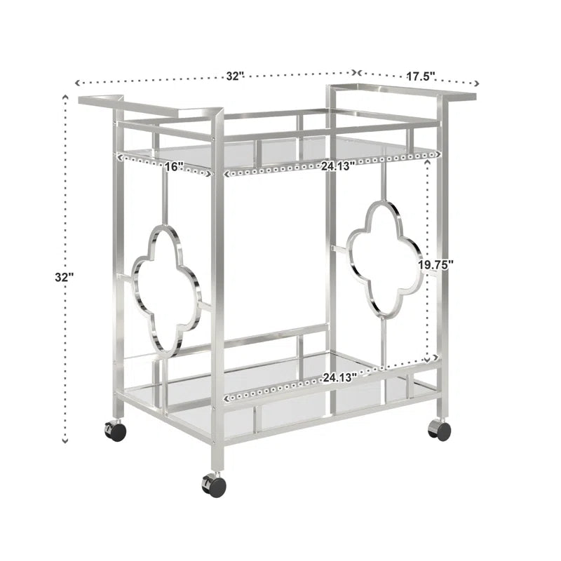 Stylish Bar Cart With Mirror Shelves And Metallic Glam Trolley