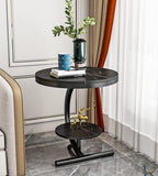 Two-Tier Stylish Round Contemporary Black Marble Side Table
