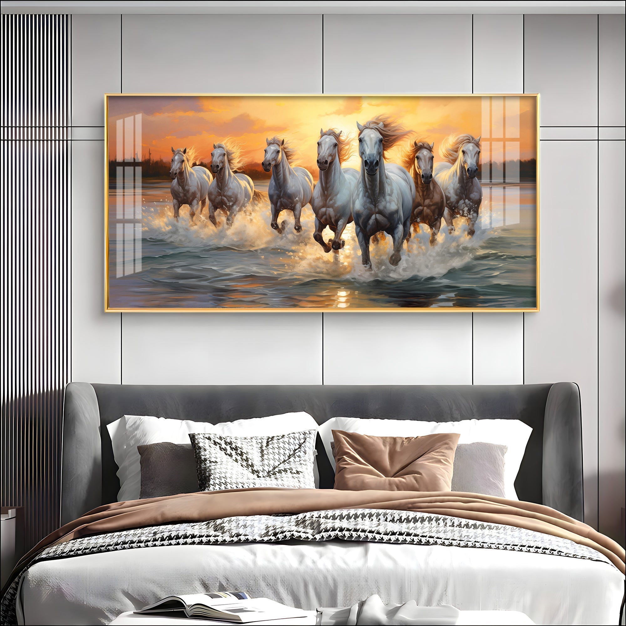 White Horse Acrylic Wall Painting – Elegant Horse Wall Décor