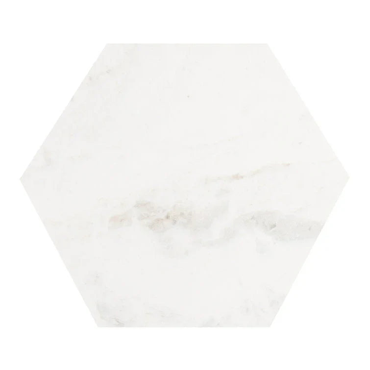 Hexagon Shape Marble Top Silver Stand Side Table