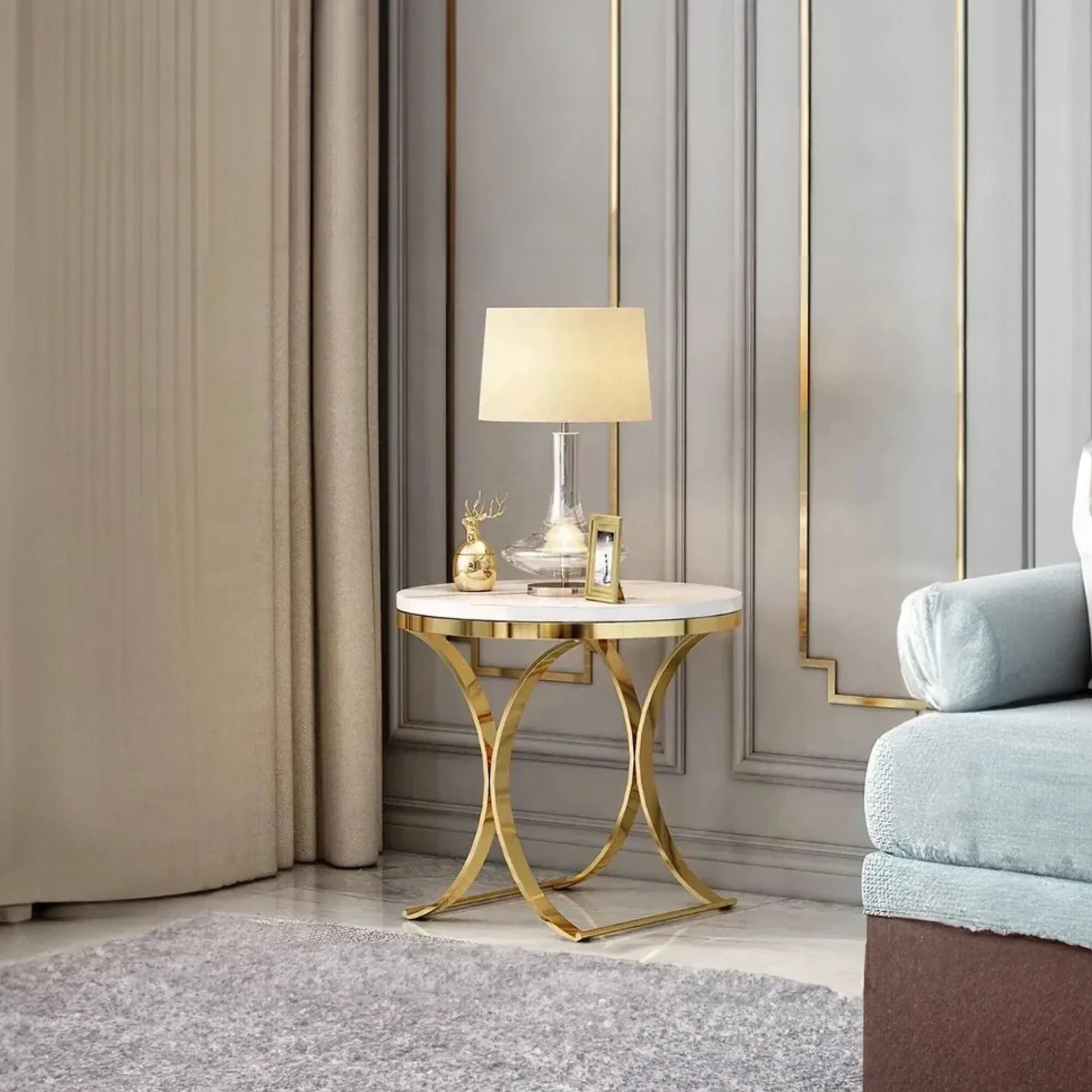 Premium Golden Iron White Round Marble Table