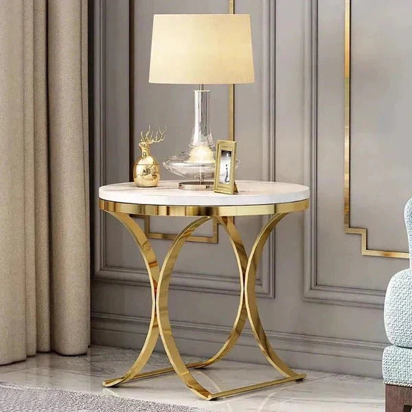 Premium Golden Iron White Round Marble Table