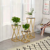 Premium Metal Planter Stand With Black Marble At Top (Set of 3)