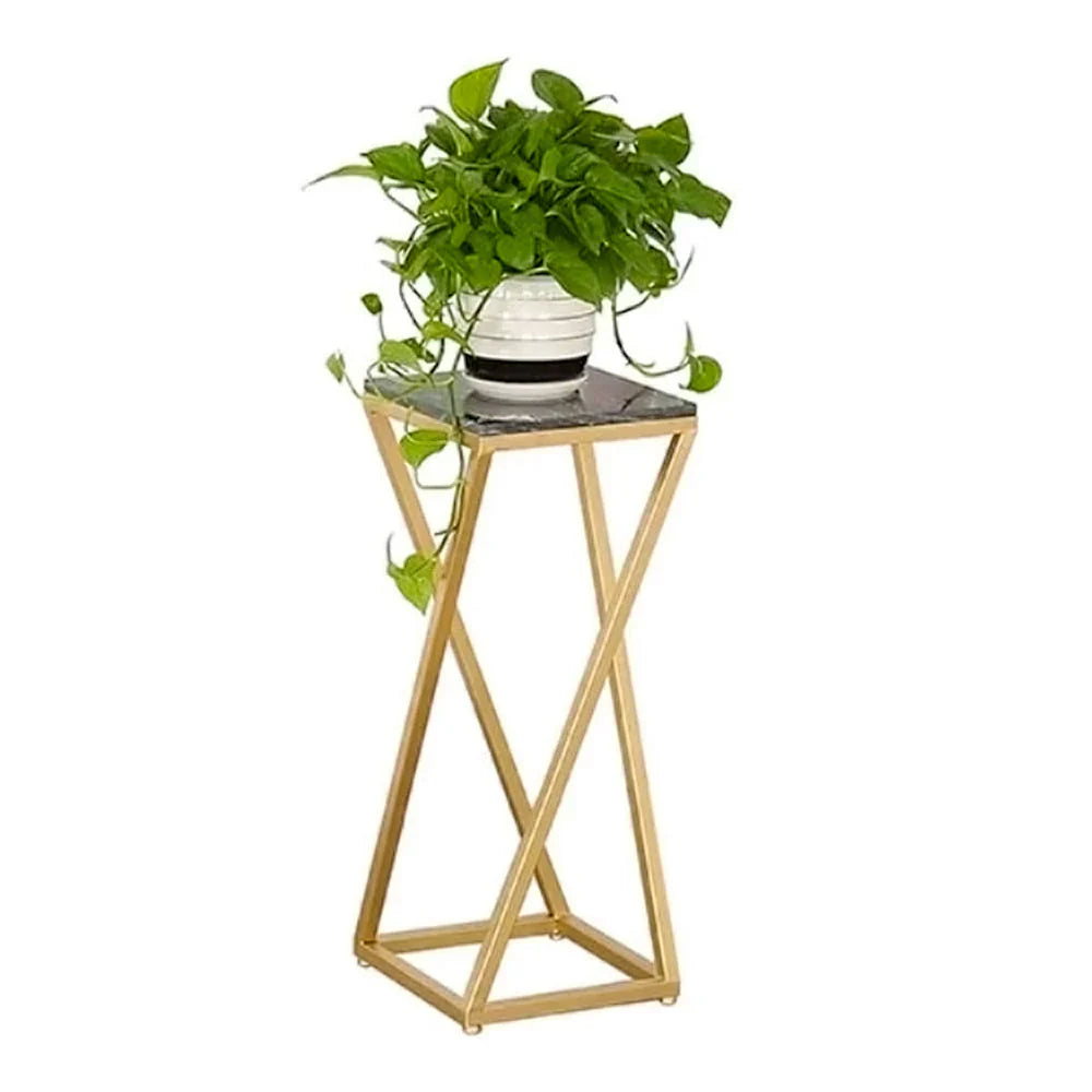 Premium Metal Planter Stand With Black Marble At Top (Set of 3)