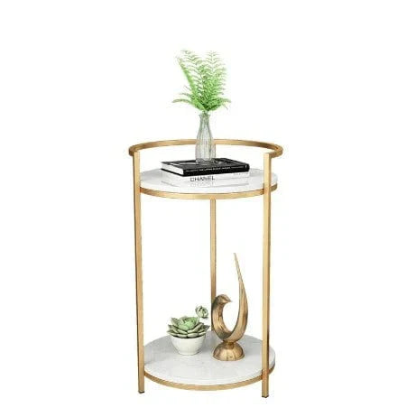 Premium Metallic Stand Two Layer Marble Side Table