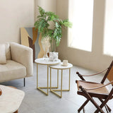 Round Shape Iron Stand Side Marble Table Set of 2