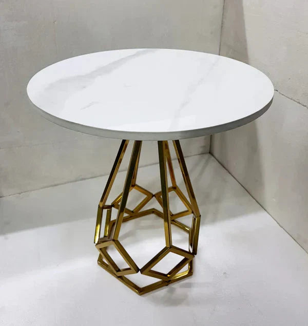 White Marble End Side Table with Hexagon Gold Stand