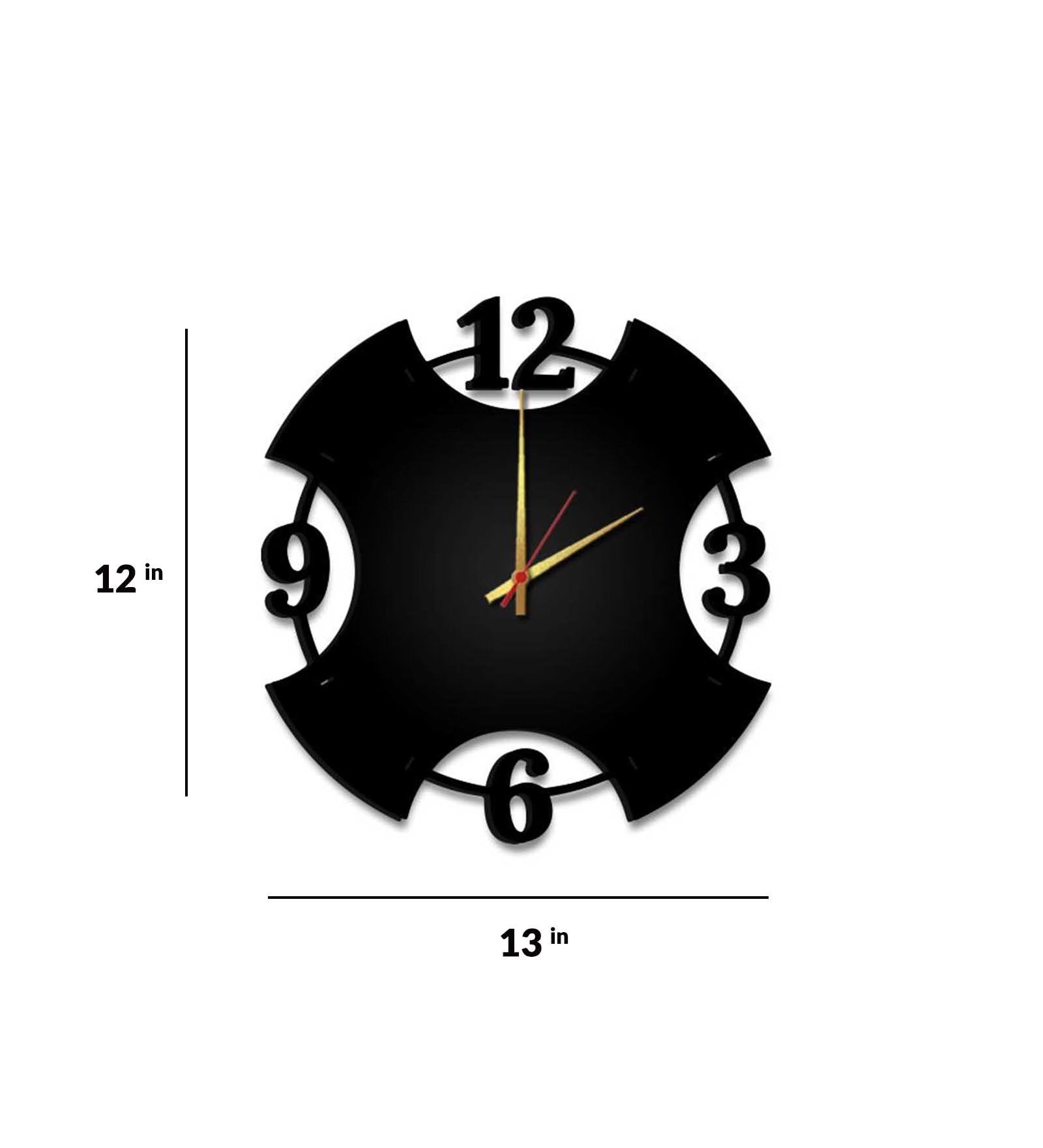 Black MDF Numbers Geometric Wooden Wall Clock