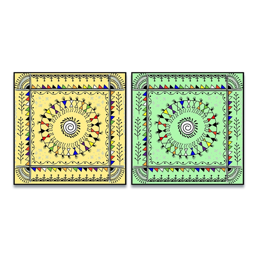 Sinuous Trailed Warli Art Frames-Set Of 2