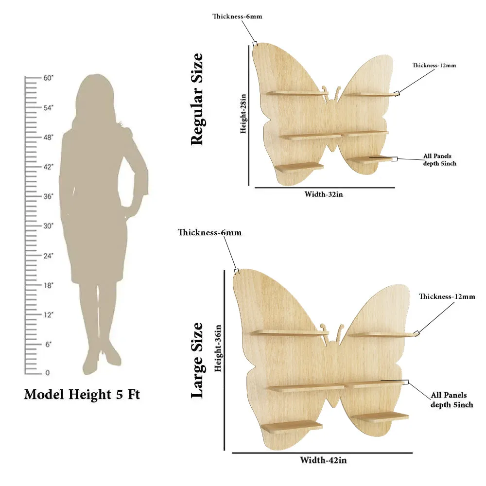 Butterfly Shape Backlit Wood Wall Shelf / Book Shelf / Night Light, Light Oak Finish