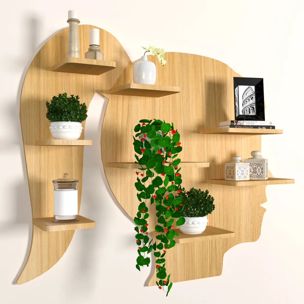 Girl Backlit Wood Wall Shelf / Book Shelf / Night Light, Light Oak Finish