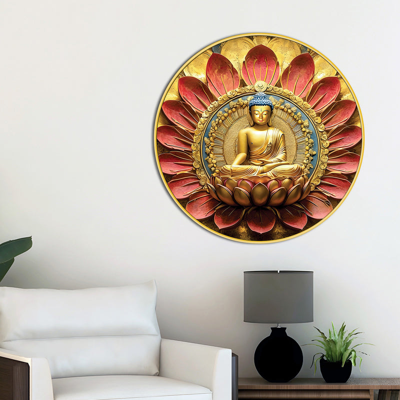 Luxury Gautam Buddha Spiritual Round Wall Painting