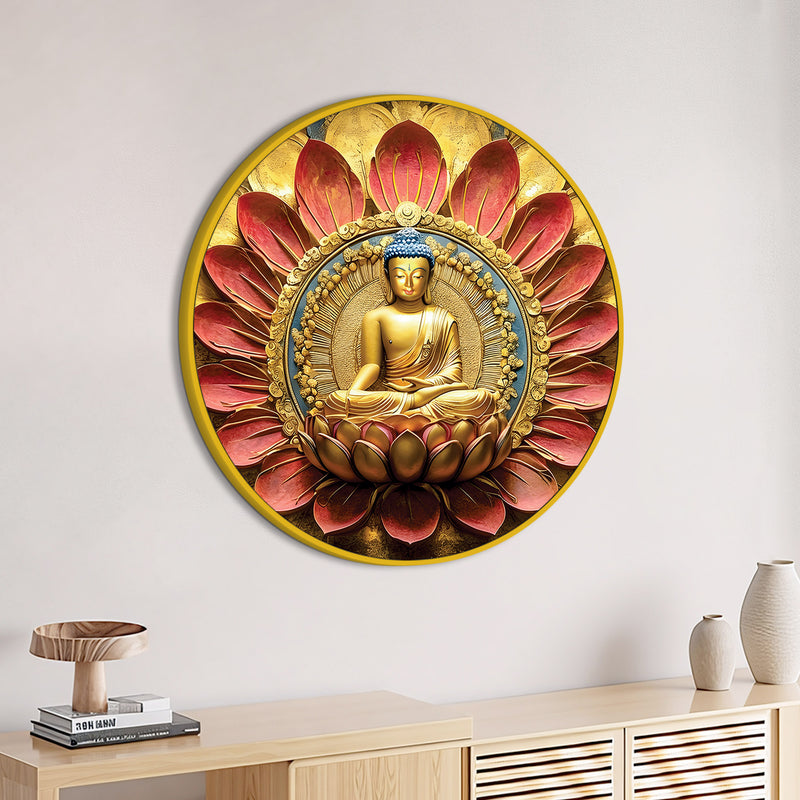 Luxury Gautam Buddha Spiritual Round Wall Painting